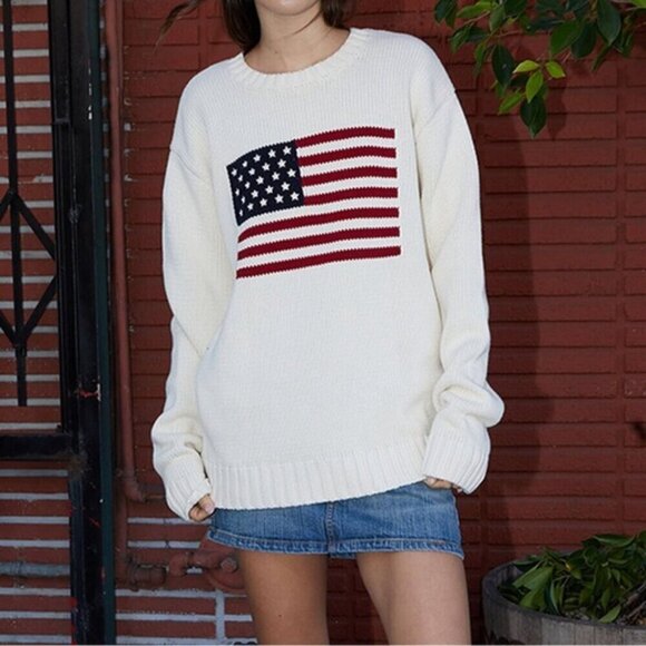 Brandy Melville Nico American Flag USA Knit Crew Pullover Sweater - Picture 3 of 9